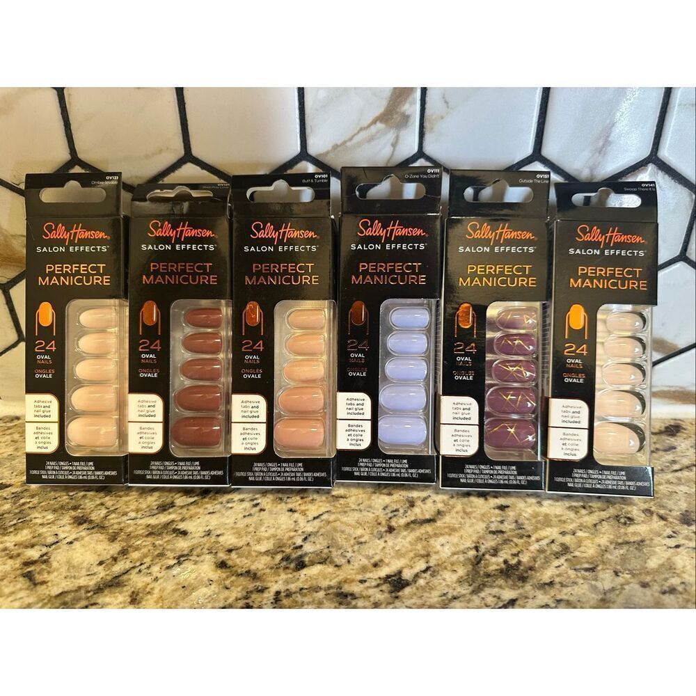 Sally Hansen 6 Sets of 24 Press on Oval Shaped Nails With Glue New